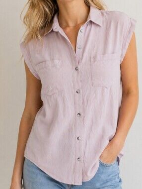 Jachs Girlfriend NY Cap Sleeves Button Front Shirt in Light Mauve Sz Size XL